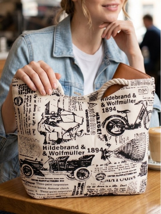 Newspaper Print Canvas Tote Bag
